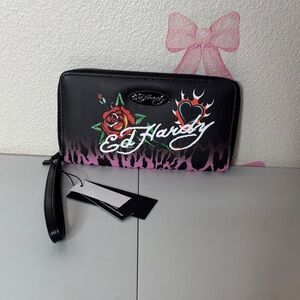Ed Hardy Black and Pink Tattoo-Inspired Clutch